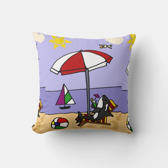 Funny Killer Whale at the Beach Cushion (Front)