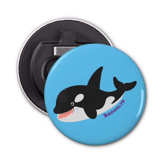 Funny killer whale orca cute cartoon illustration bottle opener (Front)
