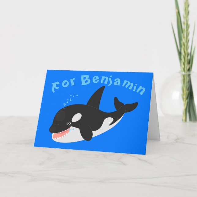 Funny killer whale orca cute cartoon illustration card (Front)