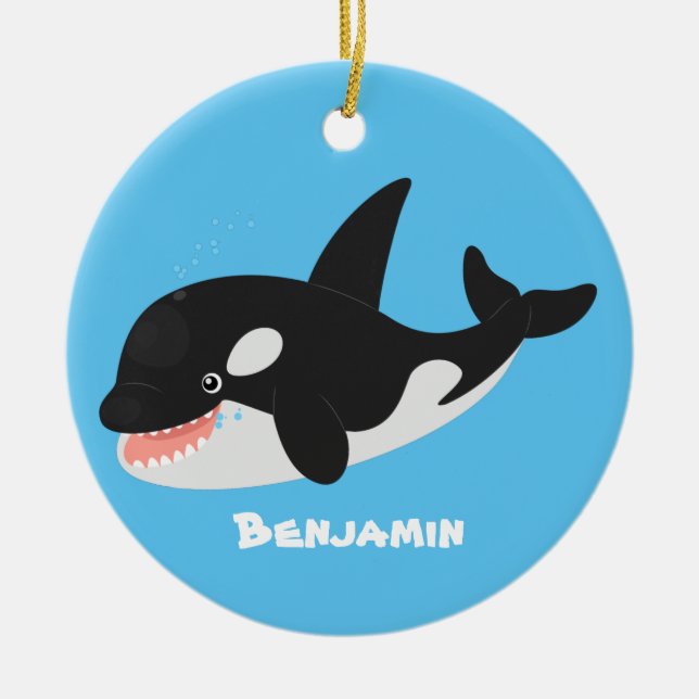 Funny killer whale orca cute cartoon illustration ceramic ornament (Front)
