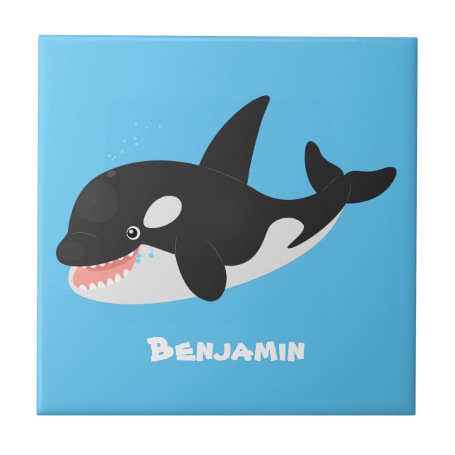 Funny killer whale orca cute cartoon illustration ceramic tile (Front)