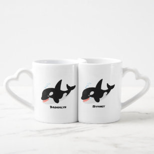 Funny killer whale orca cute cartoon illustration coffee mug set