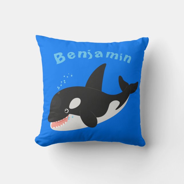 Funny killer whale orca cute cartoon illustration cushion (Front)