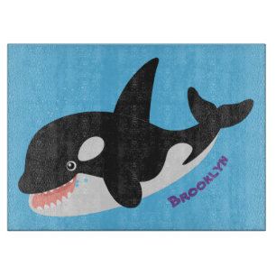 Funny killer whale orca cute cartoon illustration cutting board