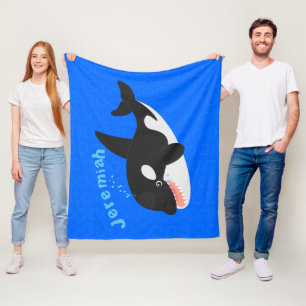 Funny killer whale orca cute cartoon illustration fleece blanket