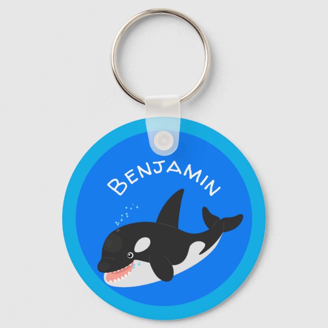 Funny killer whale orca cute cartoon illustration key ring (Front)
