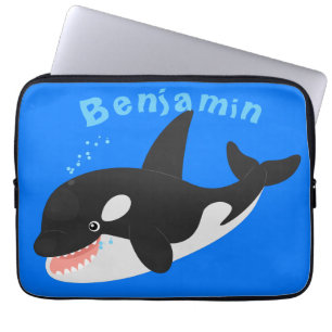 Funny killer whale orca cute cartoon illustration laptop sleeve