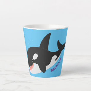 Funny killer whale orca cute cartoon illustration latte mug