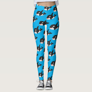Funny killer whale orca cute cartoon illustration leggings