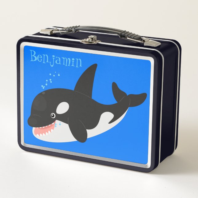 Funny killer whale orca cute cartoon illustration metal lunch box (Front)