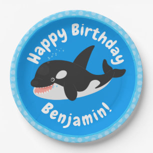 Funny killer whale orca cute cartoon illustration paper plate