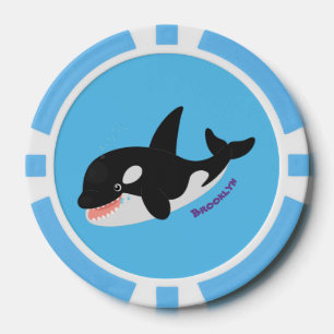 Funny killer whale orca cute cartoon illustration poker chips