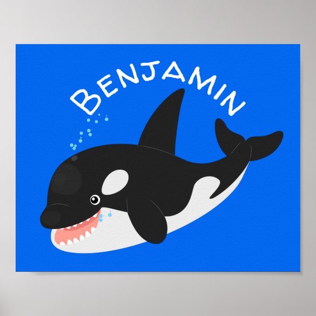 Funny killer whale orca cute cartoon illustration poster (Front)
