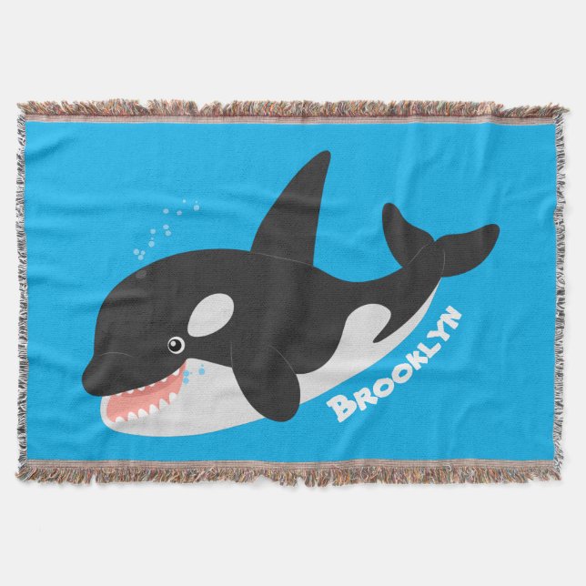 Funny killer whale orca cute cartoon illustration throw blanket (Front)