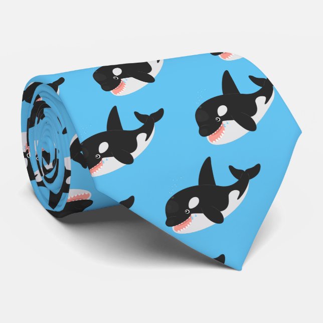 Funny killer whale orca cute cartoon illustration tie (Rolled)
