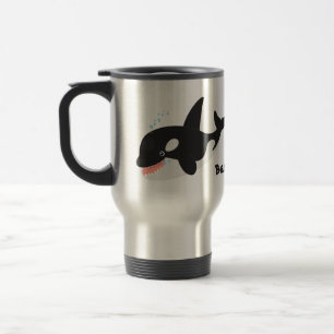 Funny killer whale orca cute cartoon illustration travel mug