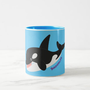 Funny killer whale orca cute cartoon illustration Two-Tone coffee mug