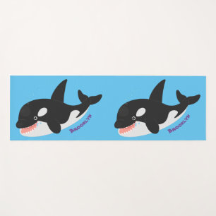 Funny killer whale orca cute cartoon illustration yoga mat