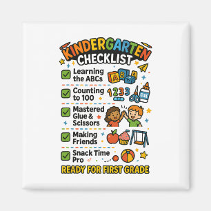 Funny Kindergarten Checklist First Grade Boy Girl  Magnet