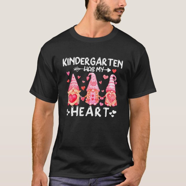 Funny Kindergarten Has My Heart Teacher Gnome Vale T-Shirt (Front)