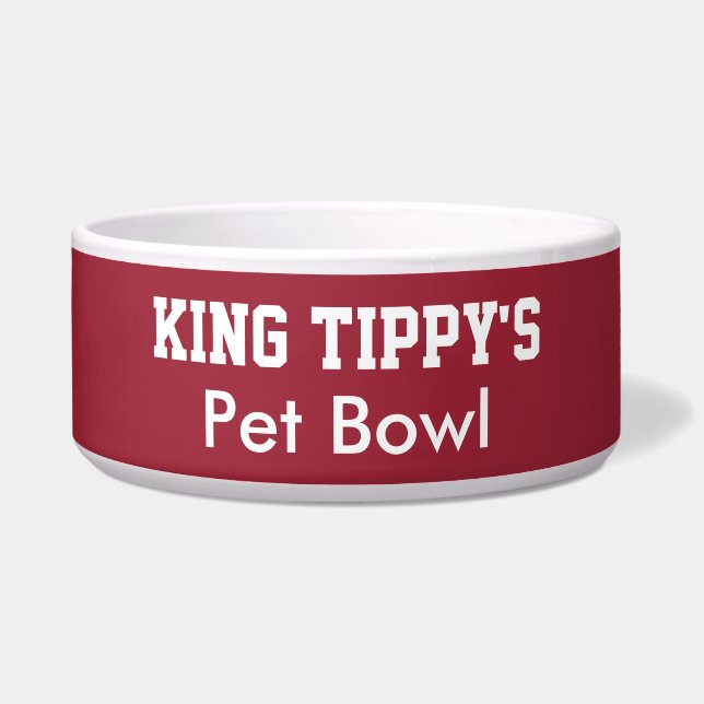 Funny King Dog Pet Bowl Red White PERSONALIZE NAME (Front)