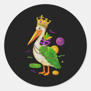 Funny King Pelican Mardi Gras Beads New Orleans Ca Classic Round Sticker
