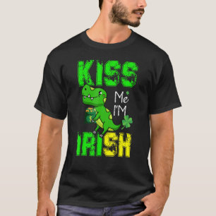 Funny Kiss Me I'm Irish St Patrick's Day Cute Dino T-Shirt