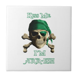 Funny Kiss Me Irish Jolly Roger Pirate Skull Ceramic Tile
