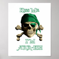 Funny Kiss Me Irish Jolly Roger Pirate Skull