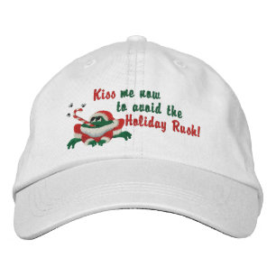 Funny Kiss Me Now Frog Embroidered Hat