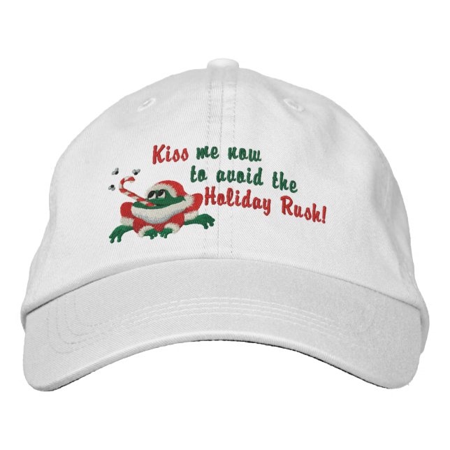 Funny Kiss Me Now Frog Embroidered Hat (Front)