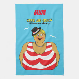 Funny Kiss Me Quick British Seaside Swimsuit Lady Tea Towel