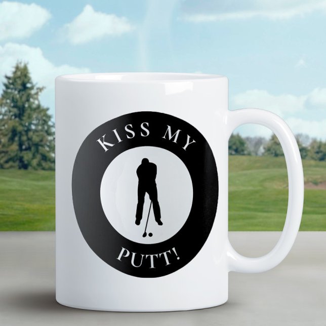 Funny Kiss My Putt Golfer Humor Silhouette Black Coffee Mug (Creator Uploaded)