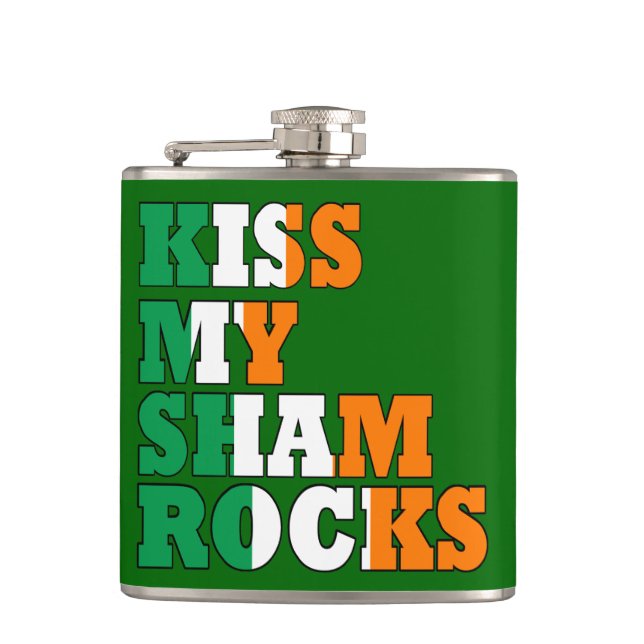 Funny kiss my shamrocks hip flask (Front)