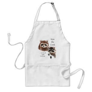 Funny, Kiss the Cook Cute Racoon Humour Quote Standard Apron