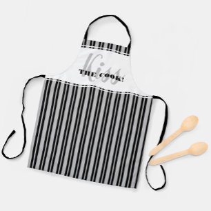 Funny Kiss The Cook Modern Humour Black White Grey Apron