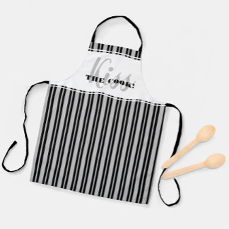 Funny Kiss The Cook Modern Humour Black White Grey Apron