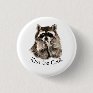 Funny, Kiss the Cook, Raccoons Tote 3 Cm Round Badge