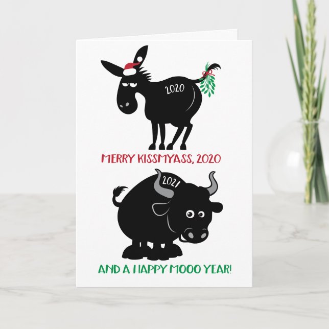 Funny Kissmyass 2020, Moving On To 2021 Year Of Ox Holiday Card (Front)