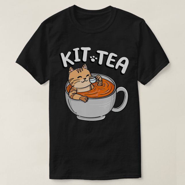 Funny KIT TEA Kitty Cat Kitten Tea Drinker Pet Par T-Shirt (Design Front)