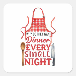 Funny Kitchen Apron Design Square Sticker