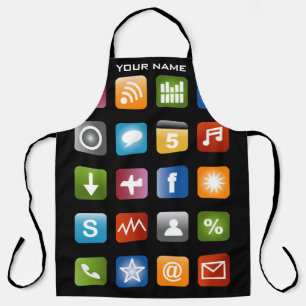 Funny kitchen apron with smartphone app icons