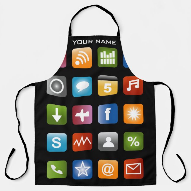 Funny kitchen apron with smartphone app icons (Front)
