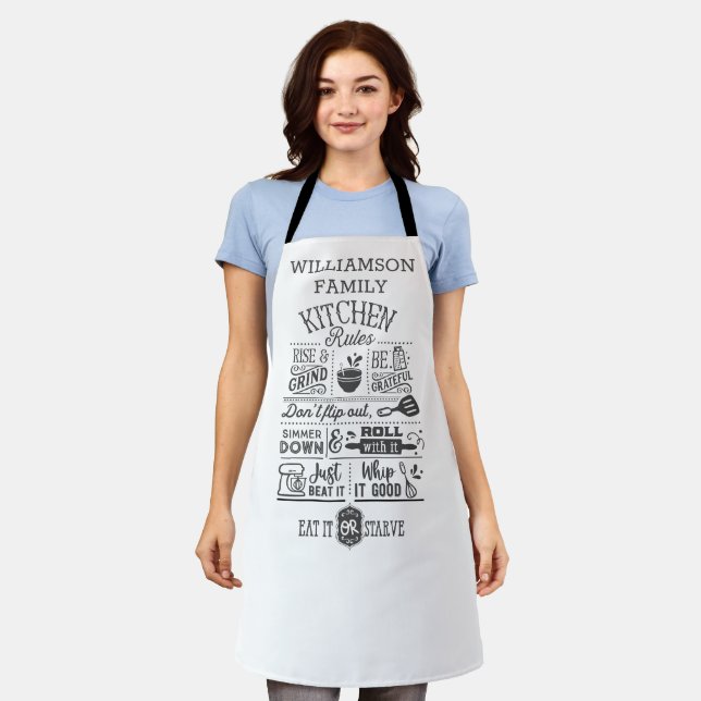 Funny Kitchen Rules Subway Art Personalised  Apron (Worn)