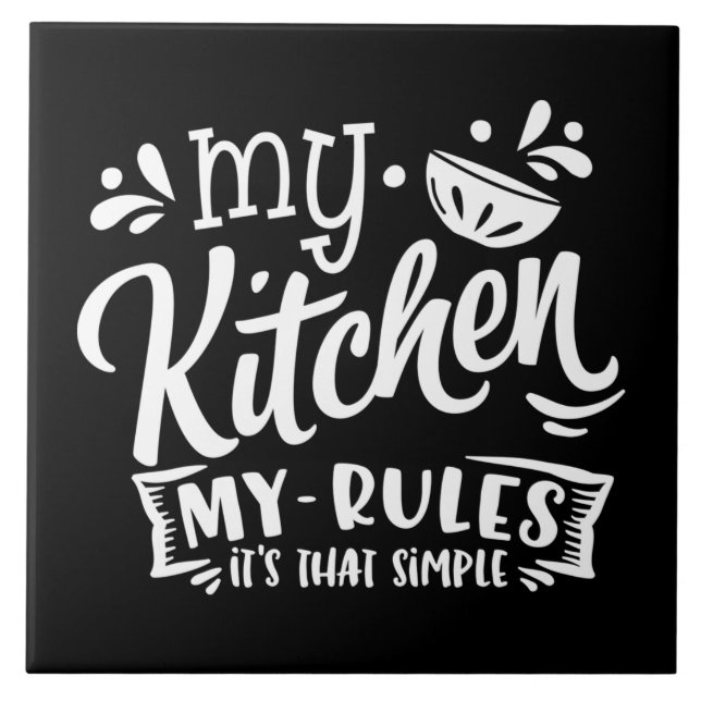 funny kitchen rules word art ceramic tile (Front)
