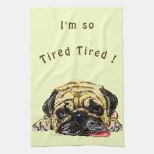Funny Kitchen Towels Pug Dog - Your Colours - Text