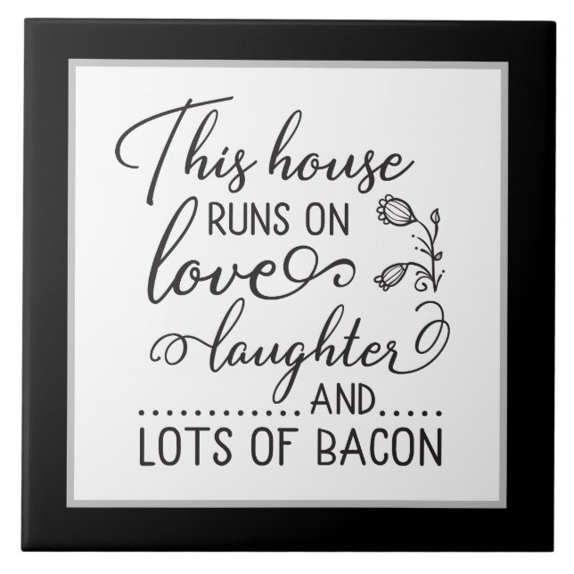 funny Kitchen word art bacon Ceramic Tile (Front)