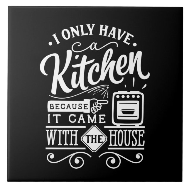 funny kitchen word art ceramic tile (Front)
