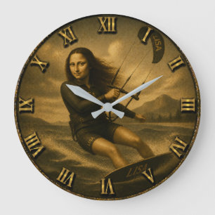 Funny Kitesurfing Mona Lisa Beach Watersports Large Clock