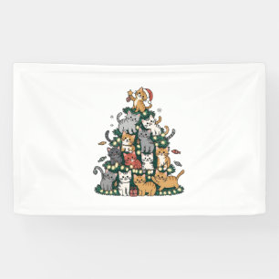 Funny Kitten Christmas Tree Cat Pet Animal Lover Banner